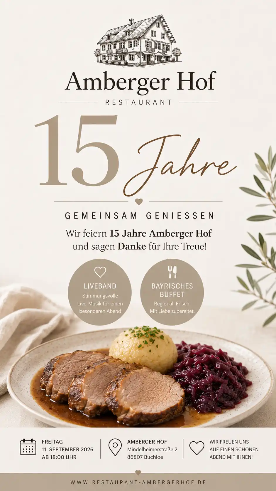 Veranstaltungsbild zum 15-jährigen Jubiläum des Restaurant Amberger Hof